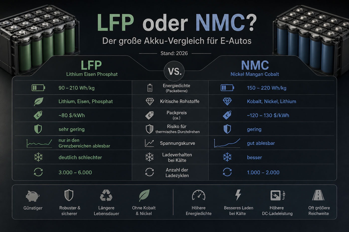 LFP vs NMC Vergleich 2026